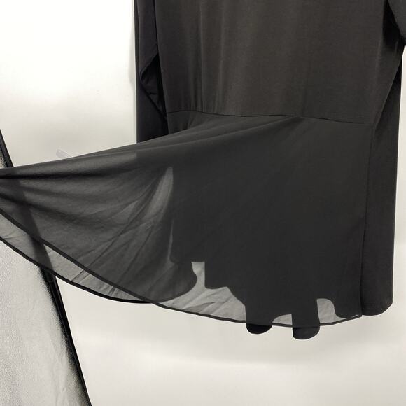 Susan Graver Medium Tunic Slinky Knit Black Ruffle Chiffon Tie V neck Lagenlook - Picture 6 of 10